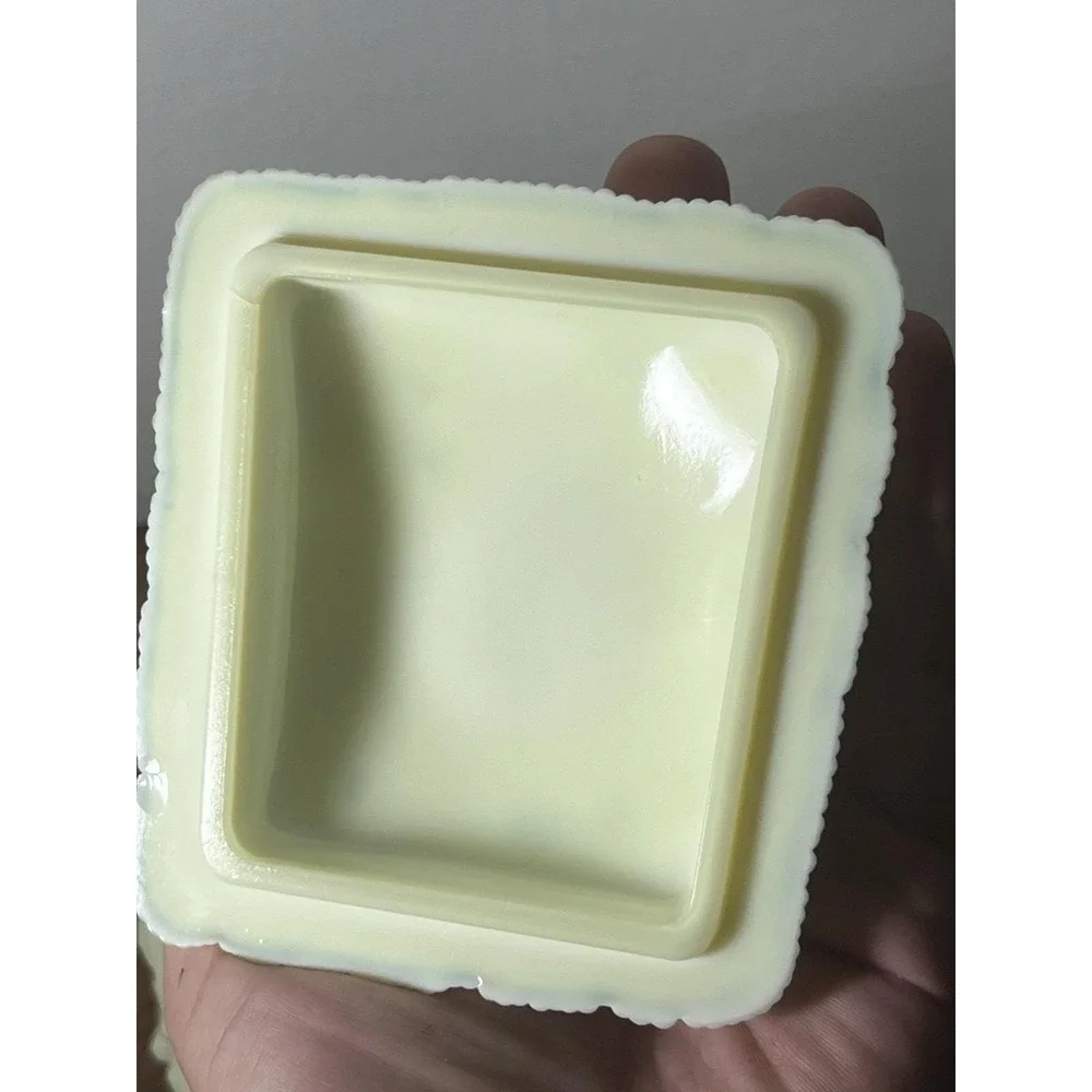 As Is-clean Break-chipped Lid-uranium Glass Custard Glow Wheelbarrow Candy Dish